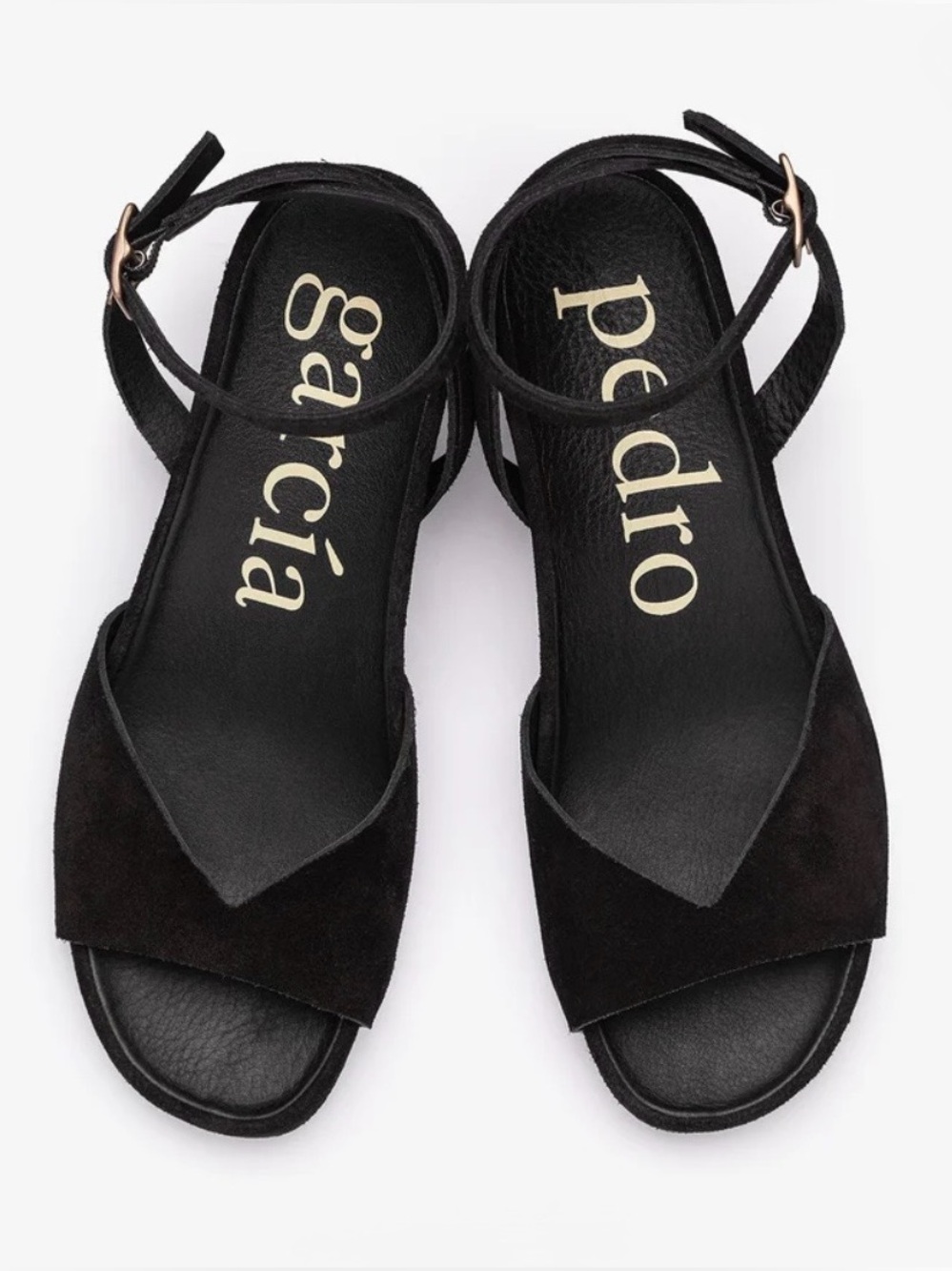 Pedro Garcia Black Suede Wamika Sweetheart Demi Wedge Ankle Strap Sandals